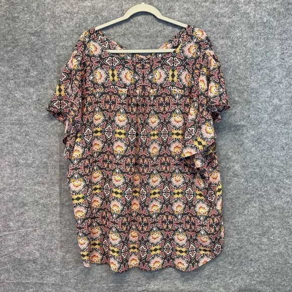 LOFT Top Women's 24 Plus Multicolor Floral Chiffon Short Flutter Sleeve V Neck - Picture 8 of 11